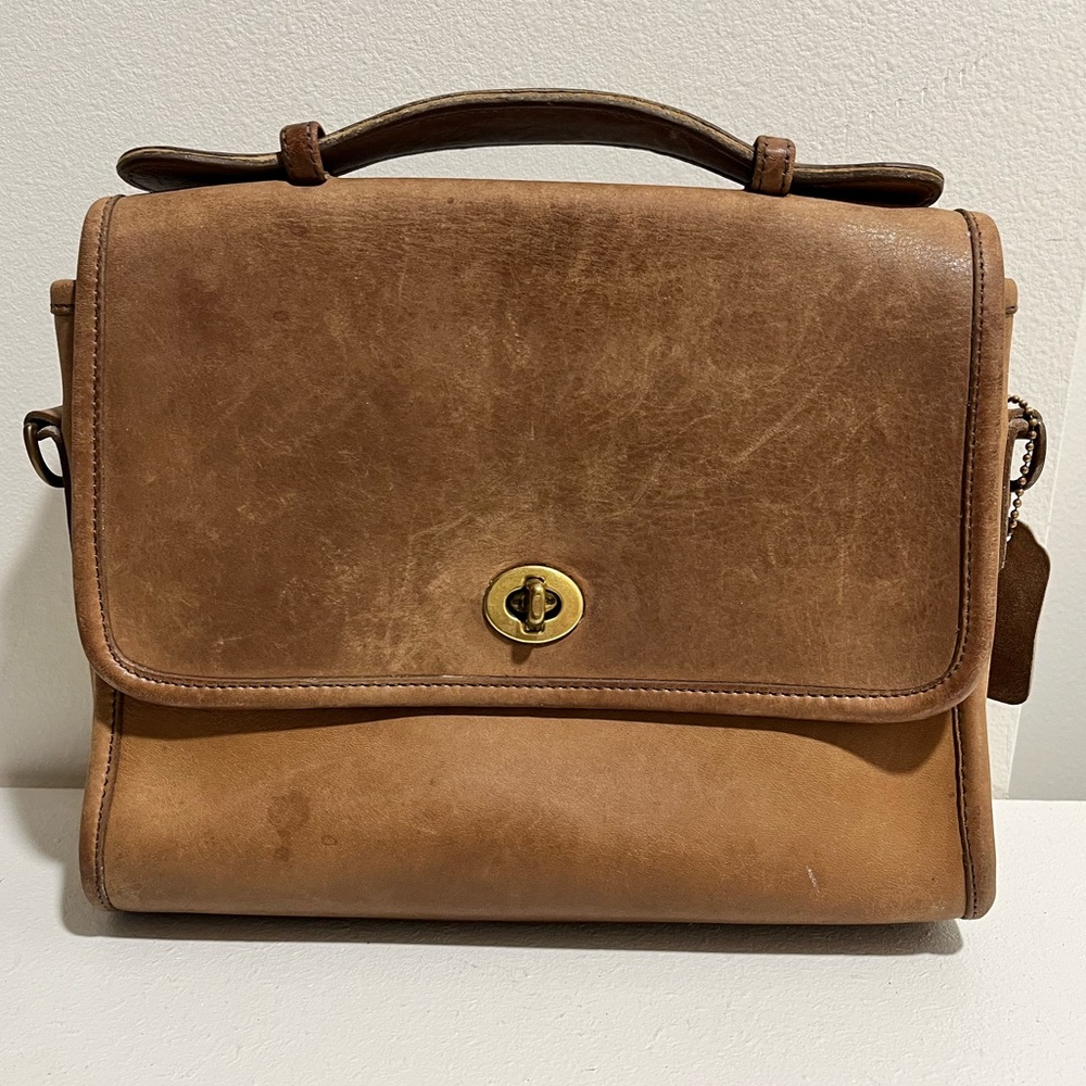 RARE Vintage Coach Court Bag in Burnished Glove Tan Leather